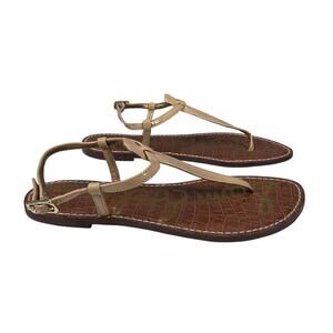 SAM EDELMAN GIGI THONG SANDAL – SIZE 8 – TAN STRAP – CROCODILE EMBOSSED FOOTBED